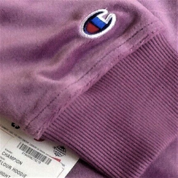 new Champion Women's Size SMALL Velour Hoodie in MIDNIGHT ASTER PINK color NWT - Picture 6 of 8